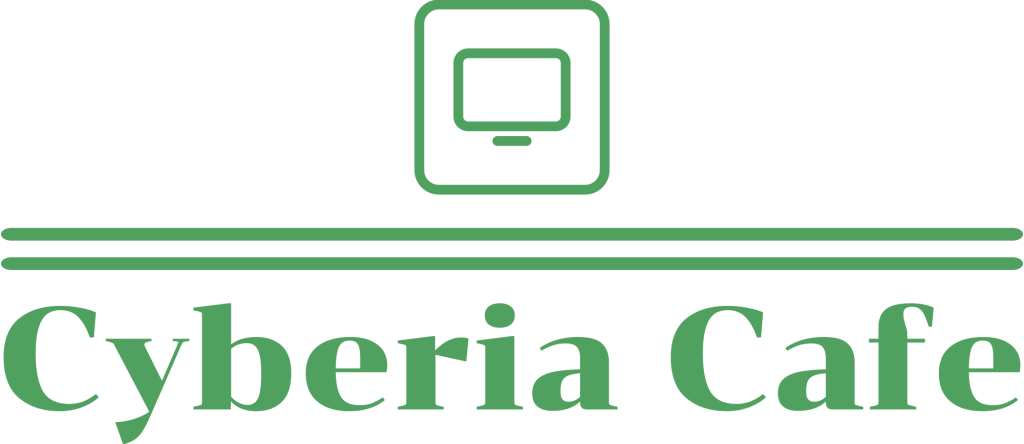 Cyberia Cafe Logo - Computer screen on a table